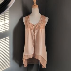 Blu Pepper Peach Lace Accent Blouse S
